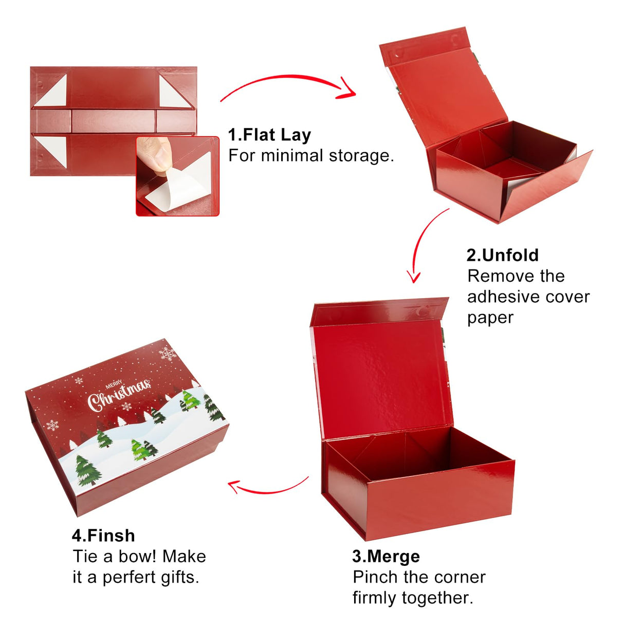 Christmas Gift Boxes with Lids, 9x7x3.5 Inches Luxury Xmas Eve Gift Box, Collapsible Red Gift Boxes with Magnetic Closure for Presents Wrapping Gifts CHARMGIFTBOX