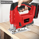 Powertough Cordless Jig Saw,20V Electric Jigsaw Tool Kit with Variable Speed,Pendulum Function, 0-45°Adjustable Cutting Bevel,2.0A Li-ion Battery With 1 Hour Fast Charger,9pcs Free Blade PowerTough