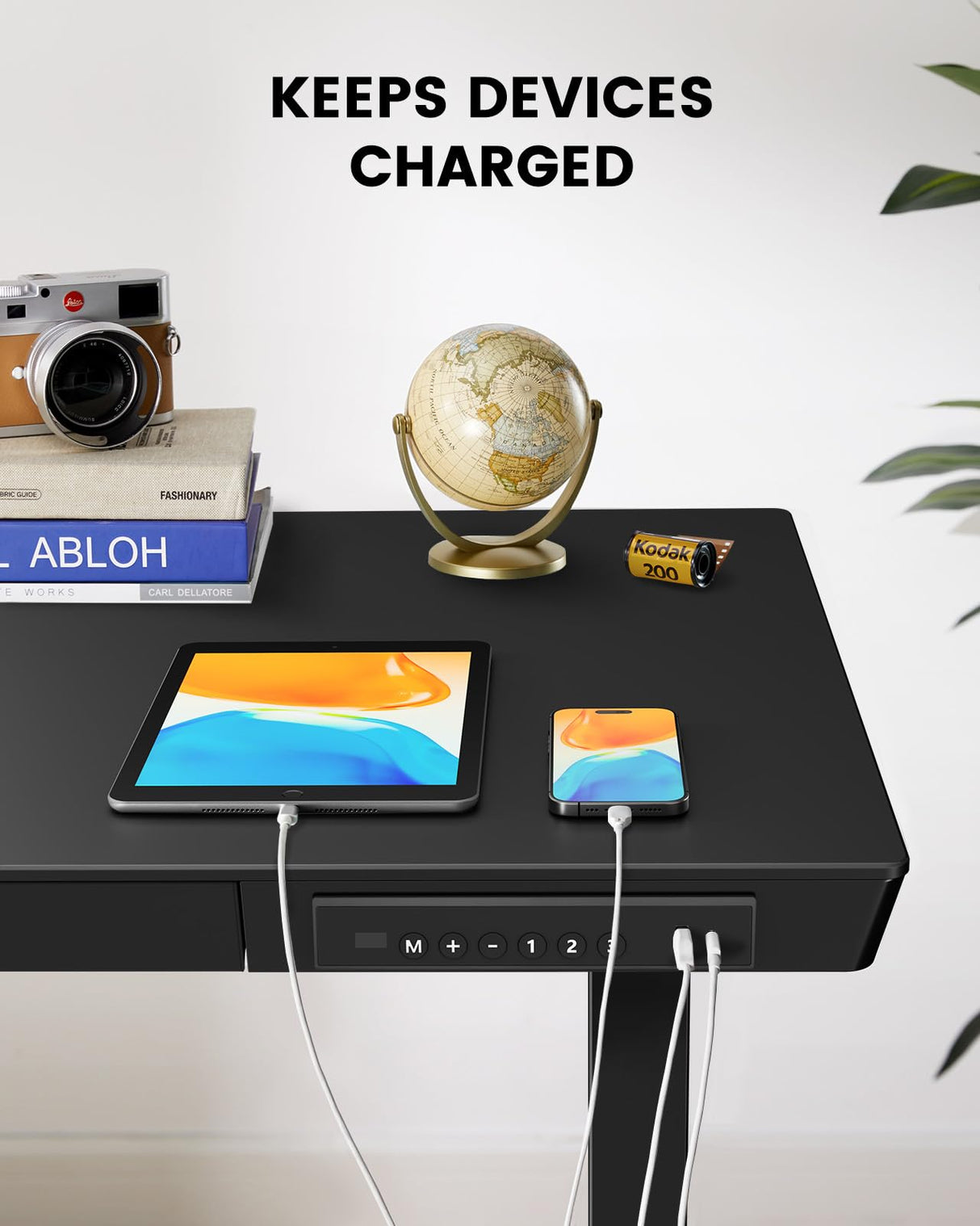 ErGear Standing Desk with Drawer, Glass Top One Piece, 48x24 inch Height Adjustable Desk, Electric Standing Desk with Charging Ports, Sit Stand Up Desk for Home Office(Black Glass Top) ErGear