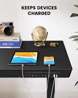 ErGear Standing Desk with Drawer, Glass Top One Piece, 48x24 inch Height Adjustable Desk, Electric Standing Desk with Charging Ports, Sit Stand Up Desk for Home Office(Black Glass Top) ErGear