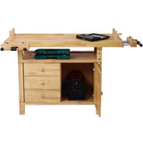 Montary 50-Inch Wood Workbench - Rubber Wooden Heavy Duty Work Bench with 3 Drawers 1 Cabinet Door and Shelf Integrated Vises for Garage Workshop, Woodworking and Home Montary