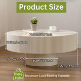 WUPDPQS Round Drum Coffee Table White Round Fluted Coffee Table Wood Circle Coffee Table Circular Pedestal Coffee Table Industrial Center Table for Farmhouse Living Room (White, 30.9 * 30.9 * 13.8") WUPDPQS