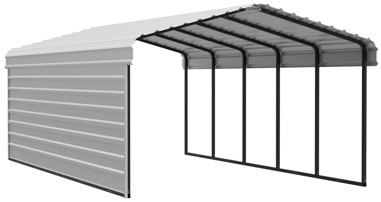 Arrow Carports Galvanized Steel Carport, with 1-Sided Enclosure, Compact Car Metal Carport Kit, 12' x 24' x 7', Eggshell Arrow Shed