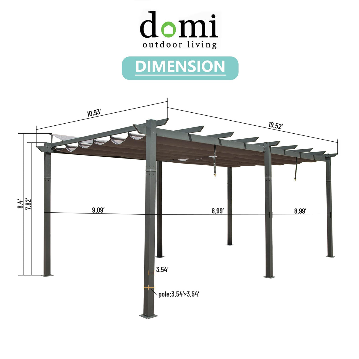 Domi Outdoor Retractable Pergola 11' x 20',Heavy-Duty Aluminum Shelter with Double Sun Shade Pavilion Extra Large Canopy for Gardens Backyard and Decks,Dark Grey domi outdoor living