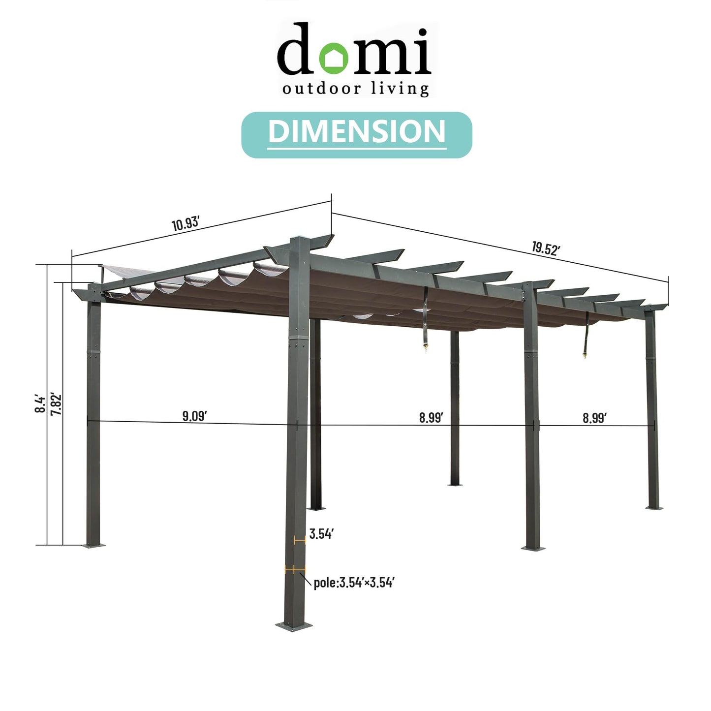 Domi Outdoor Retractable Pergola 11' x 20',Heavy-Duty Aluminum Shelter with Double Sun Shade Pavilion Extra Large Canopy for Gardens Backyard and Decks,Dark Grey