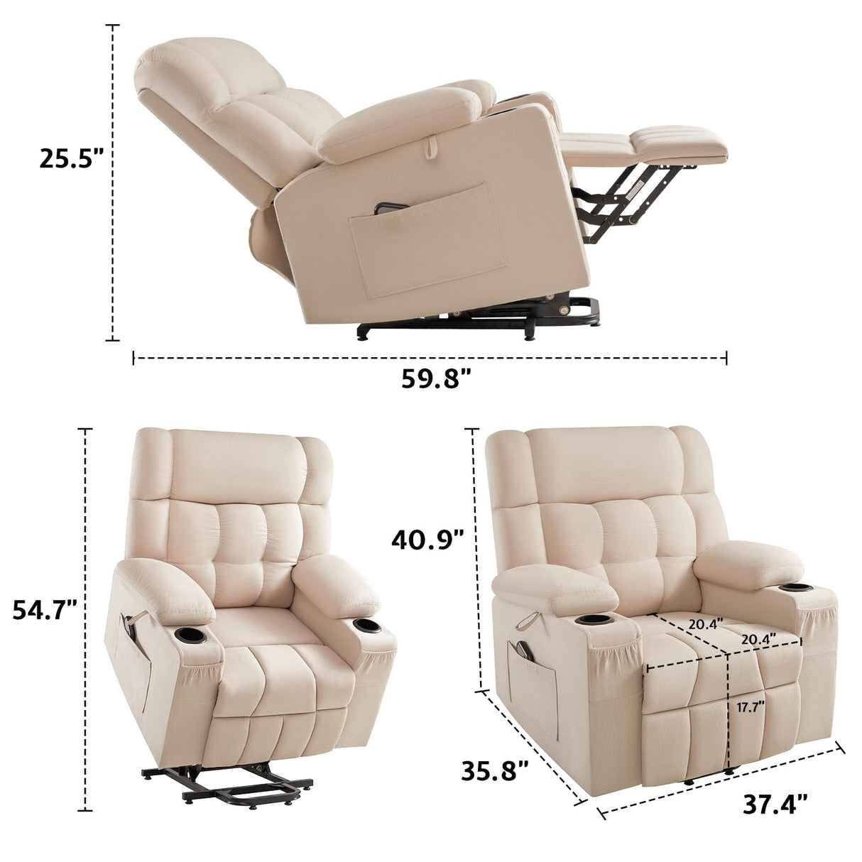 Jocisland Large Power Lift Recliner Chairs for Adults, Lazy Boy Reclining Chair for Elderly, Electric Recliners Sofa with Cupholder, Remote Control, Side Pockets for Living Room Bedroom (Beige) Jocisland