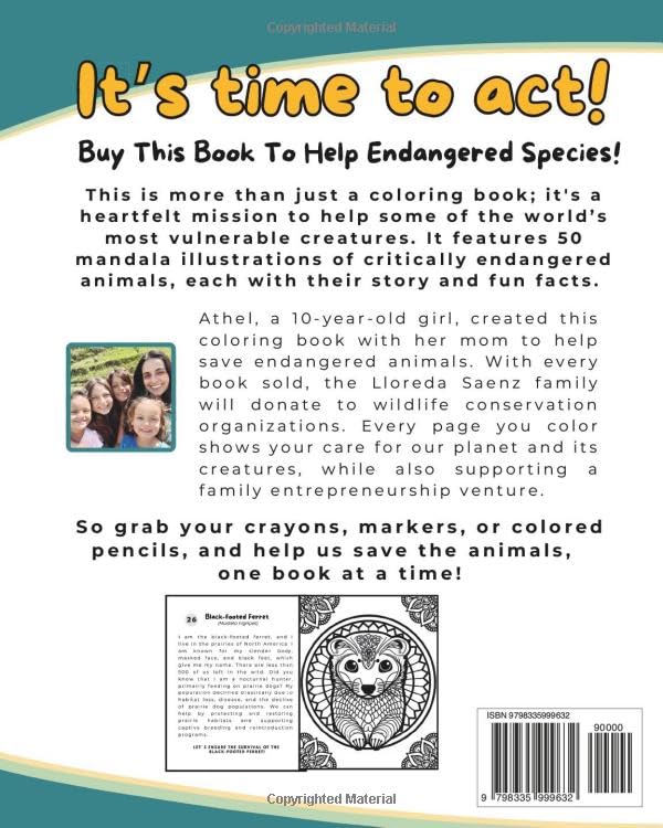 Mandala Coloring Book: 50 Critically Endangered Animals WoodArtSupply