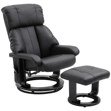 HOMCOM Massage Recliner Chair with Ottoman, 360° Swivel Recliner and Footstool, 10 Point Vibration, PU Leather Reclining Chair with Side Pocket and Remote Control, Black HOMCOM