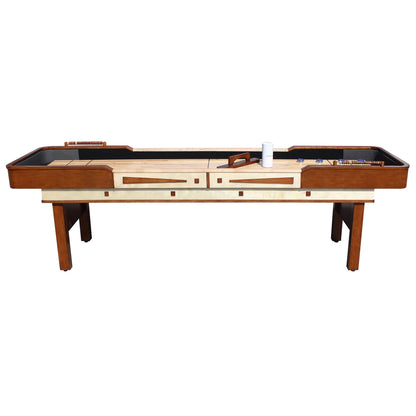 Hathaway Merlot 12-ft Shuffleboard Table for Family Game Rooms with Butcher Block Playing Surface, Reinforced Legs with Levelers, 8 Pucks, Table Brush and Wax, Walnut - WoodArtSupply