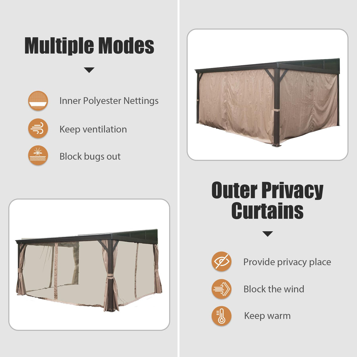 Domi 12' x 14' Lean to Gazebo with Aluminum Frame, Wall Mounted Gazebo Hardtop Galvanized Steel Sloping Roof with Curtains and Netting for Patio Deck Backyard Lawn Party domi outdoor living