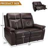 B BAIJIAWEI PU Leather Reclining Sofa - Manual Double Recliner Loveseat with Massage & Heating - 2-Seater Home Theater Seating for Living Room, Reading Room, Bedroom (Brown) B BAIJIAWEI