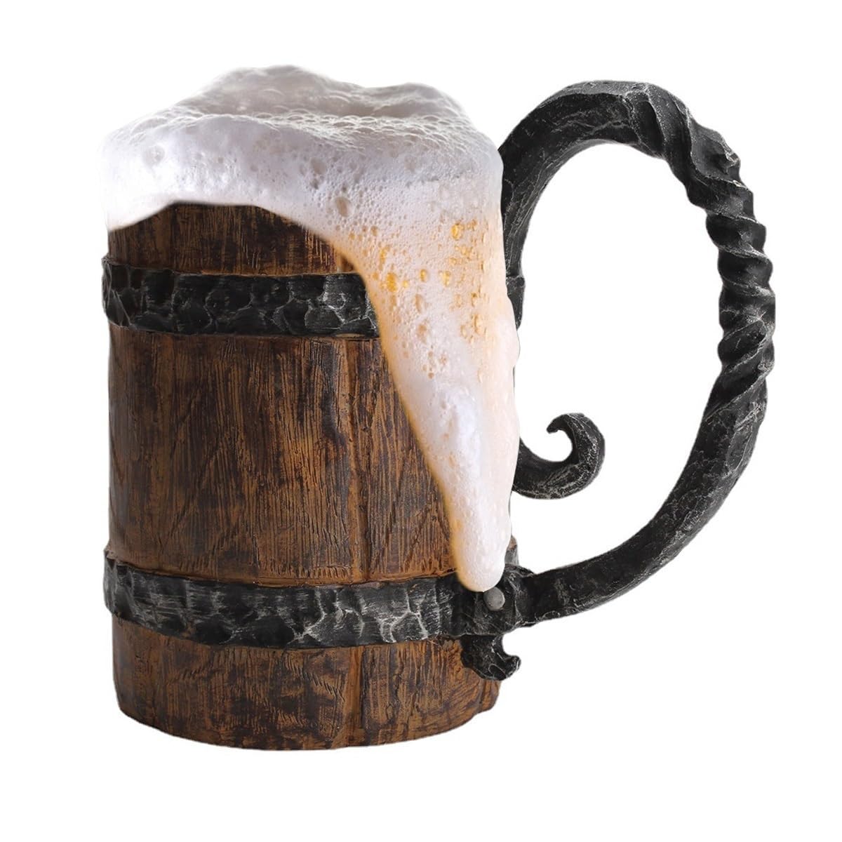 Vintage Handmade Wooden Beer Barrel Mug,Bar Restaurant Mug With Handle,Resin Bucket Mug for Men Coffee Beverage Cocktail,Stainless Steel Liner Beer Stein Tankard Beer Cup Unique Gift Mug - WoodArtSupply