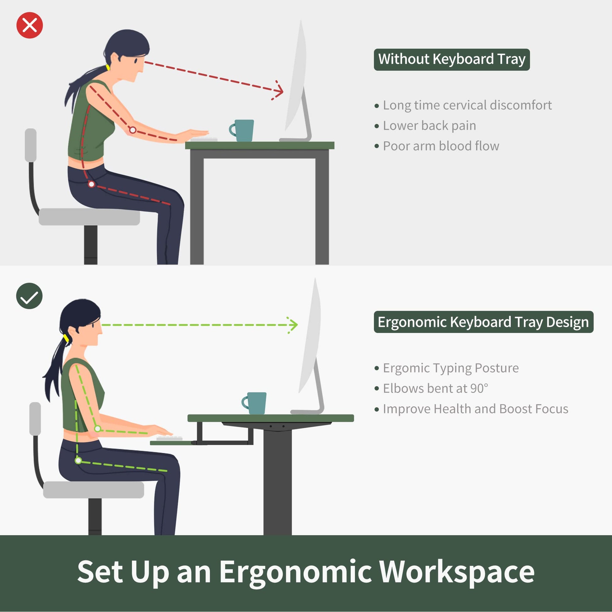 FEZIBO Standing Desk with Keyboard Tray, 55 × 24 Inches Electric Height Adjustable Desk, Sit Stand Up Desk, Computer Office Desk, Light Rustic - WoodArtSupply