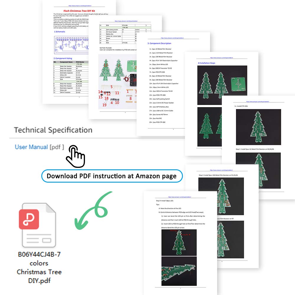 IS Christmas Tree Soldering Project, Icstation 3D Xmas Tree Soldering Kit with LED Flashing Lights Soldering Practice 7 Colors DIY Electronic Assemble Kit for Learning Teaching STEM Educational IS