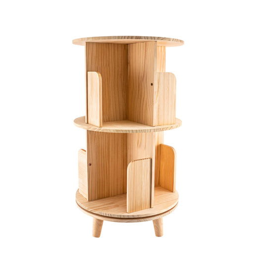 Freestanding 360° Rotating 2-Tier Wooden Bookshelf for Small Spaces - WoodArtSupply