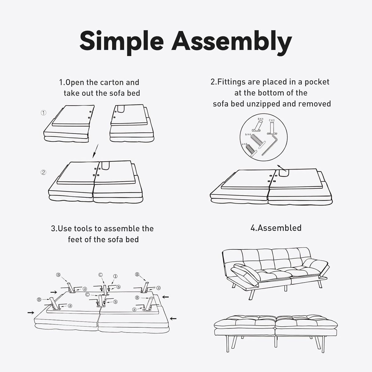 Hcore Convertible Futon Bed,Gray Memory Foam Loveseat Small Euro Lounger Sofa for Compact Living Spaces,Apartment,Dorm,Studio,Guest Room,Home Office/Cushion, Fabric, French Grey Hcore