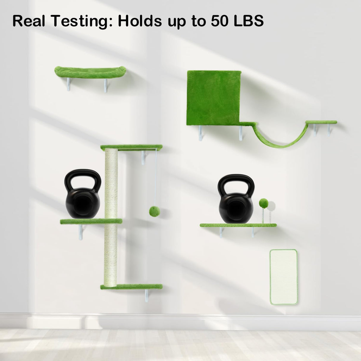 iSawSee Cat Wall Shelves-Cat Wall Furniture 5 in 1 Stable & Safe, Wooden Climbing with Natural Sisal Scratching Post, with Scratching Post, Bridge and Bed,cat Scratching Board iSawSee