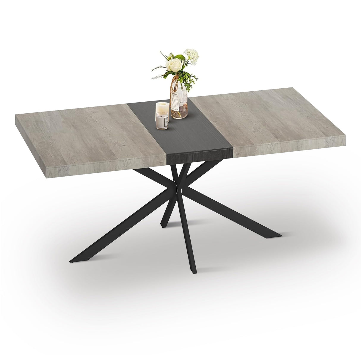 55" -70" Extendable Dining Room Table for 4 6 People,Modern Rustic Kitchen Expanding Table,Wooden Long Large Expandable Dining Room Transformer Table Conference Table for Kitchens,Grey Ufurpie