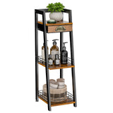 keomaisyto 3-Tier Narrow Bathroom Shelves with Drawer, Bathroom Organizers and Storage, Open Floor Ladder Shelf, Freestanding Tower Slim Standing Unit for Small Spaces - Rustic Brown keomaisyto
