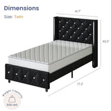 HOMBCK Twin Bed Frames, Upholstered Platform Bed with Diamond Tufted Headboard, Modern Velvet Bed Frame with Wingback Design, No Box Spring Needed, Easy Assembly, Black HOMBCK