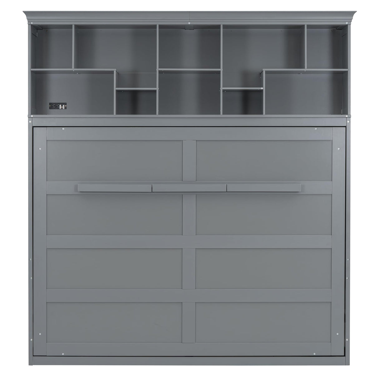 Merax Farmhouse Solid Wood Murphy Bed Chest with Top Shelves & USB Charging, Storage Wall Platform Bed with Wood Slat Support/Space Saving Queen,Gray Merax
