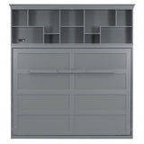 Merax Farmhouse Solid Wood Murphy Bed Chest with Top Shelves & USB Charging, Storage Wall Platform Bed with Wood Slat Support/Space Saving Queen,Gray Merax