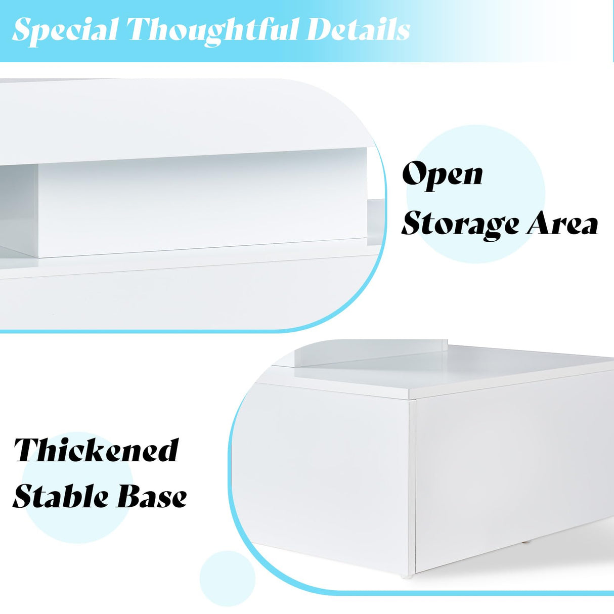 AMERLIFE High Gloss LED Coffee Table, Modern 2-Tier Center Table with LED Lights, Open Storage Space, 40in Simple Rectangular Sofa Side Table for Living Room, White AMERLIFE