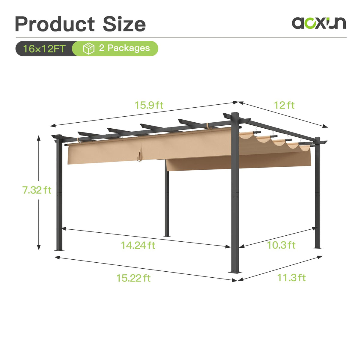 Aoxun 12x16 Outdoor Pergola, Patio Aluminum Pergola with Upgraded Retractable Canopy, Heavy Duty Metal Pergolas and Gazebos with Adjustable Sun Shade Cover for Modern Backyard, Deck, Garden Aoxun
