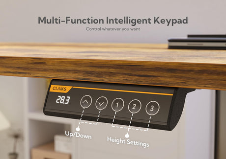 Claiks Electric Standing Desk, Adjustable Height Stand up Desk, 55x24 Inches Sit Stand Home Office Desk with Splice Board, Black Frame/Rustic Brown Top Claiks