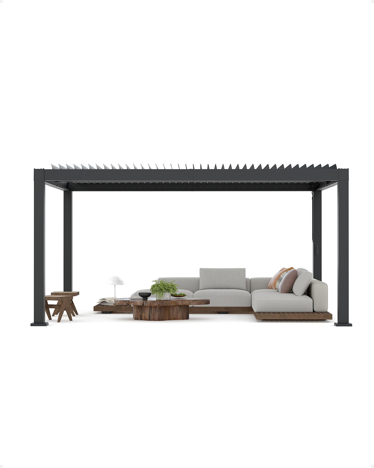 Garveelife All-Aluminum Louvered Pergola 12' x 16', Outdoor Pergola with Adjustable Louvered Roof, Reinforced Aluminum Frame, Integrated Drainage System, Hardtop Gazebo for Patio, Deck, Gray GarveeLife