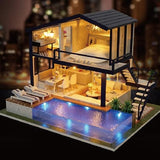 CUTEROOM Miniature House Kit, DIY Dollhouse Kit for Adults to Build, Mini House Making Kit with Furnitures, Time Apartment Dollhouse Kit with Swimming Pool Gifts for Women