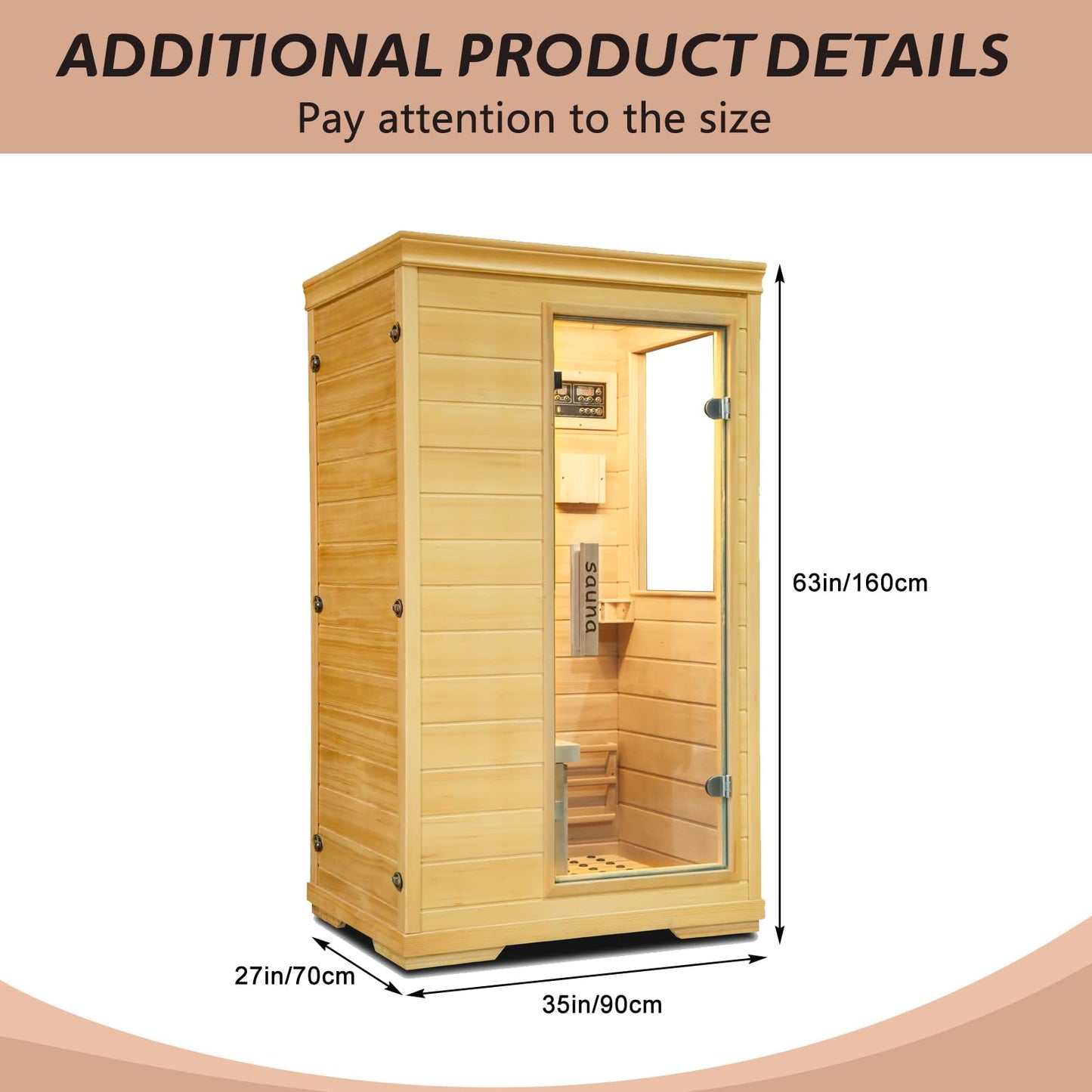 1-Person Far Infrared Home Sauna, Side-Opening Hemlock Wooden Indoor Mini Sauna 1050W Constant Temperature Control Personal Dry Sauna Home Spa,Time and Temp Pre-Set，Valentine's Day