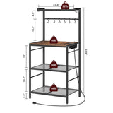 MAHANCRIS Bakers Rack with Charging Station, Microwave Stand with 6 S-Shaped Hooks, 4-Tier Storage Rack, Practical Coffee Bar, for Kitchen, Dining Room, Rustic Brown BRHR35E01 MAHANCRIS