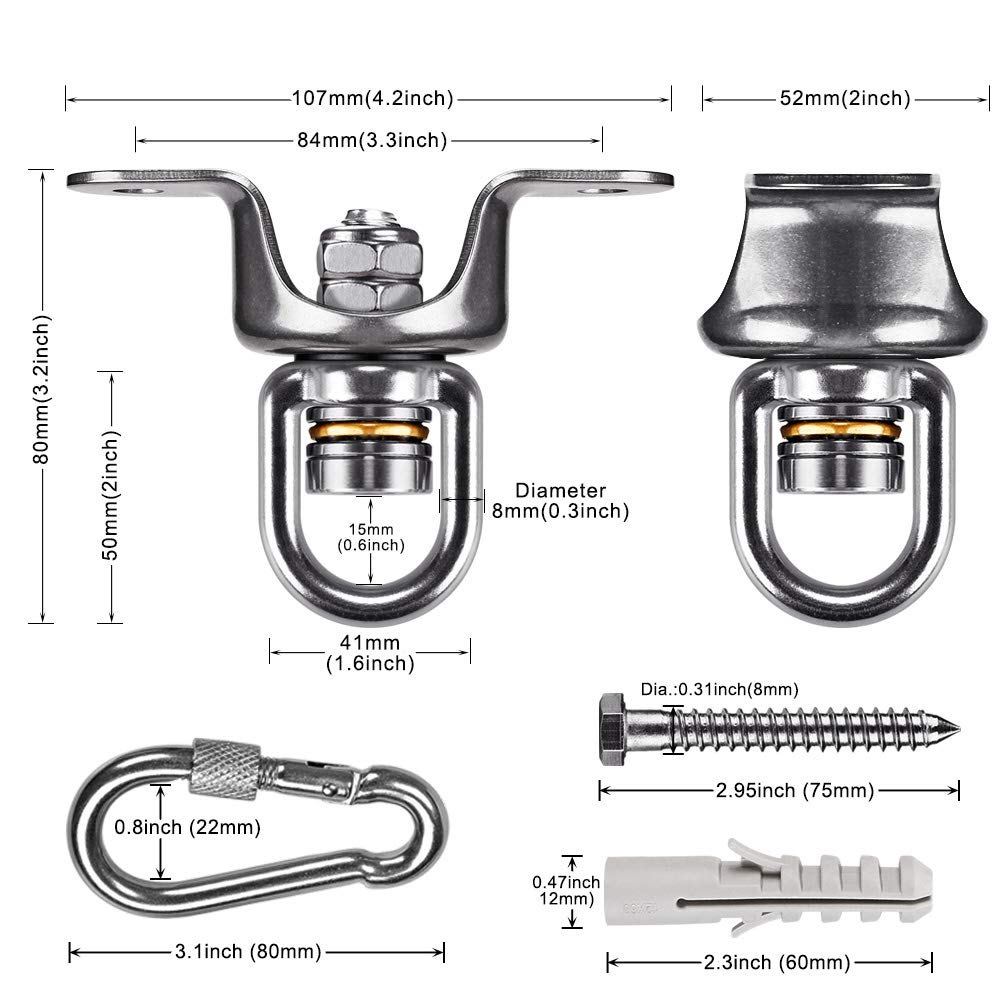 SELEWARE Heavy Duty Boxing Punching Bag Hanger, 360 Rotate Heavy Bag Hanger Bracket with Bearing and Carabiner, Wood Beam Holder for Boxing Muay Thai Training, 700lbs Capacity SELEWARE