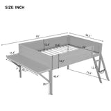 Full Size Low Loft Bed with Desk and LED Lights,Gaming Loft Bed Full Size,Wood Kids Loft Bed Frame with Angled Ladder and LED Lights for Girls Boys,Grey Bellemave