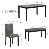 Trygoal Dining Table Set for 5, Modern 6 Piece Dining Room Table Set with Rectangular Table 4 Upholstered Backrest Chairs and a Bench, Counter Height Kitchen Sets with Wood Grain Surface, Black Trygoal