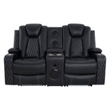 Naomi Home Living Room Furniture Set, Power Reclining Sofa Set, Air Leather Recliners with Built-in USB Ports and Storage Console, LED Reclining Couch Set for Living Room (Black, Loveseat and Chair) Naomi Home