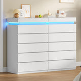 BTHFST Tall White Dresser for Bedroom with LED Lights, LED Modern 5 Drawers Chest of Drawers for Closet, Wood Tall 5 Drawer Dresser for Living Room Hallway Entryway BTHFST