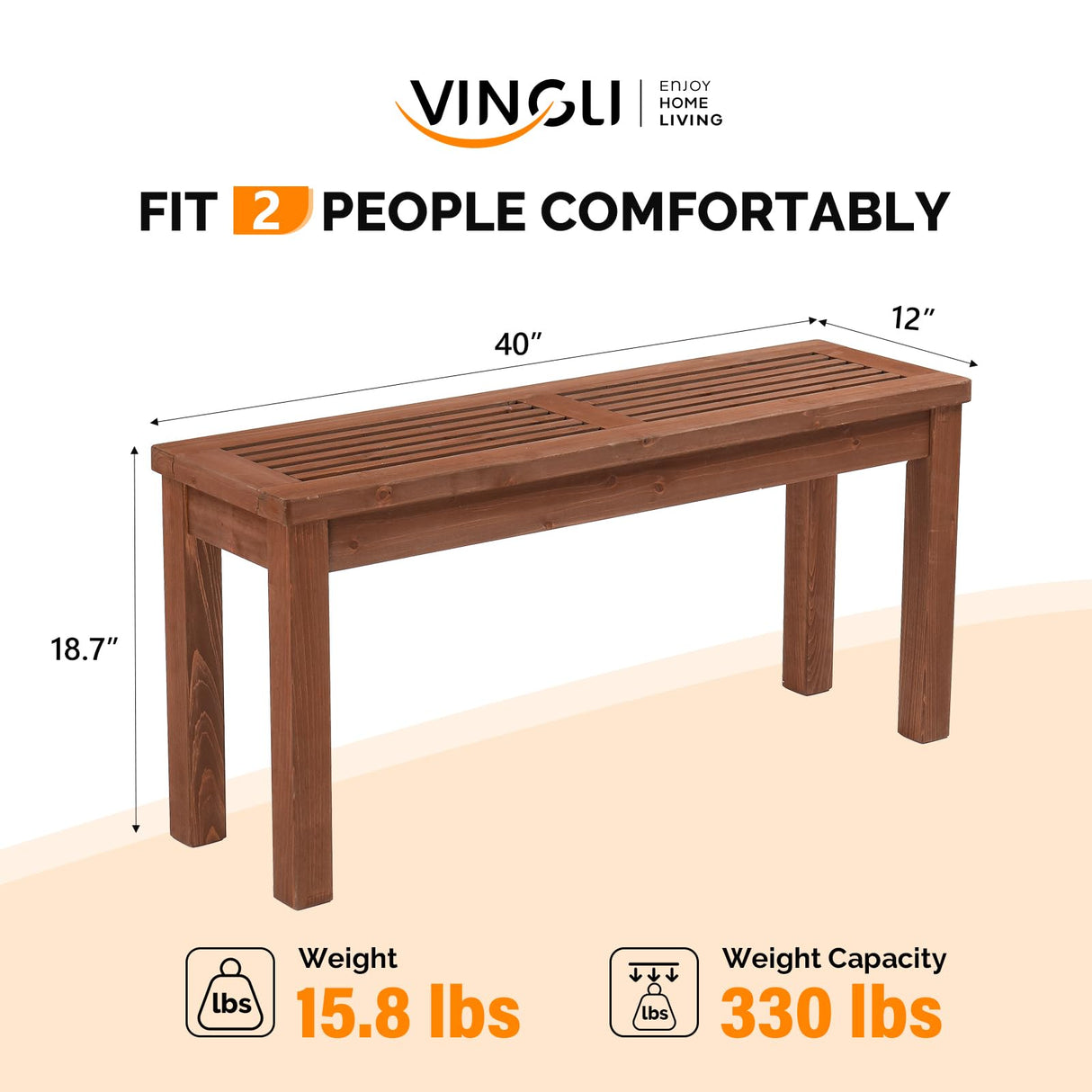 VINGLI Outdoor Wooden Bench, 40” Porch Bench Outdoor Backless Garden Bench, Small Outdoor Bench for Deck Patio Entryway VINGLI