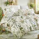 Cozaline Green Comforter Set King, 100% Cotton Reversible Floral Pattern Comforter Set 3 Pcs Soft Cotton Lightweight Comforter All Season Soft & Breathable Green Bedding Set Cozaline