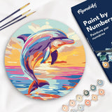 Figured'Art Paint by Numbers Kit for Adults on Wood Slice, 11.8in Diameter - Dolphin - Craft Art Painting DIY Canvas Figured'Art
