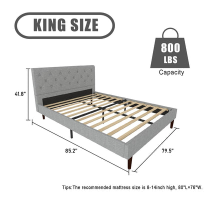 Yegee King Size Linen Upholstered Platform Bed Frame with Noise-Free Design and Strong Wooden Slat Support - WoodArtSupply