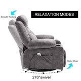 Comermax Power Swivel Rocker Recliner Chair with Massage and Heat, Wide Seat Overstuffed Reclining Chair with Cup Holders USB Port, Fabric Electric Rocking Recliner Glider Chair, Grey Comermax