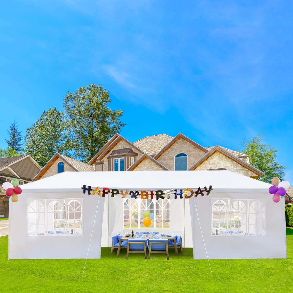 Party Tent 10 x 30' for Parties Heavy Duty Outdoor Wedding Tent White Large Patio Gazebo Carport Canopy Shade, 7-Sided Tents Removable Walls, Perfect for Birthday,Graduation,BBQ