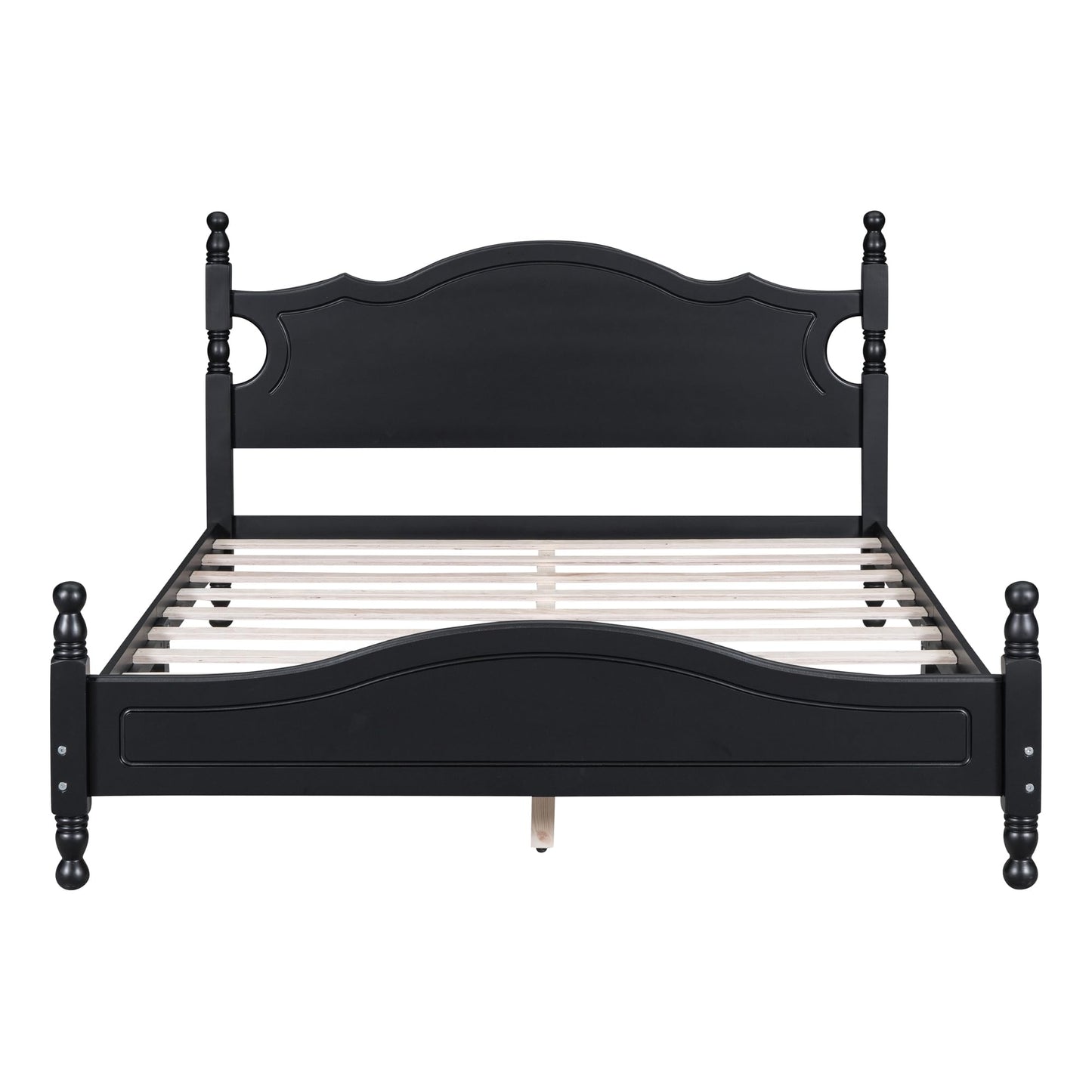 Harper & Bright Designs Retro Style Queen Size Platform Bed Frame with Sturdy Headboard in Black - WoodArtSupply