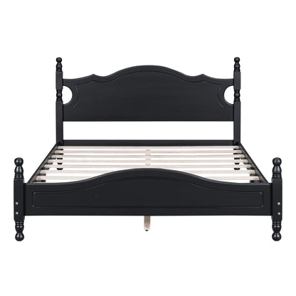 Harper & Bright Designs Retro Style Queen Size Platform Bed Frame with Sturdy Headboard in Black - WoodArtSupply