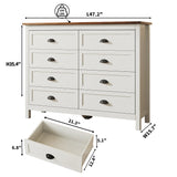 SINROM White Dresser for Bedroom, Farmhouse 8 Drawer Dresser, Wide Chest of Drawers with Metal Handles, Modern Wood Double Chest for Bedroom, Living Room, Hallway SINROM