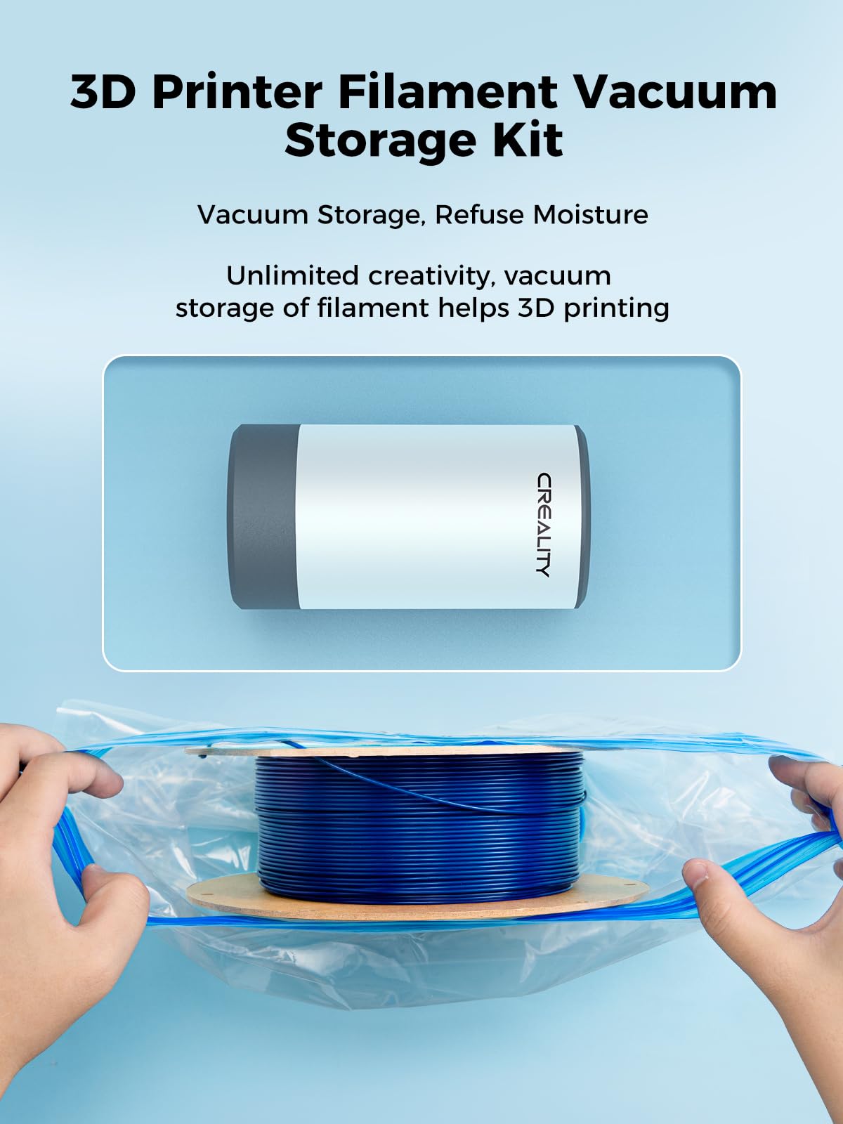 Creality Filament Vacuum Storage Kit, Premium Cleaning Drying Sealed 8 Storage Bags with Automatic Pump/Desiccants, 3D Filament Dryer for 3D Printer Filament(15.75x15.75 inch for 1kg Spool) Creality