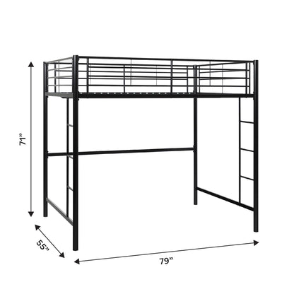 Walker Edison Timothee Urban Industrial Metal Double over Loft Bunk Bed, Full Loft, Black