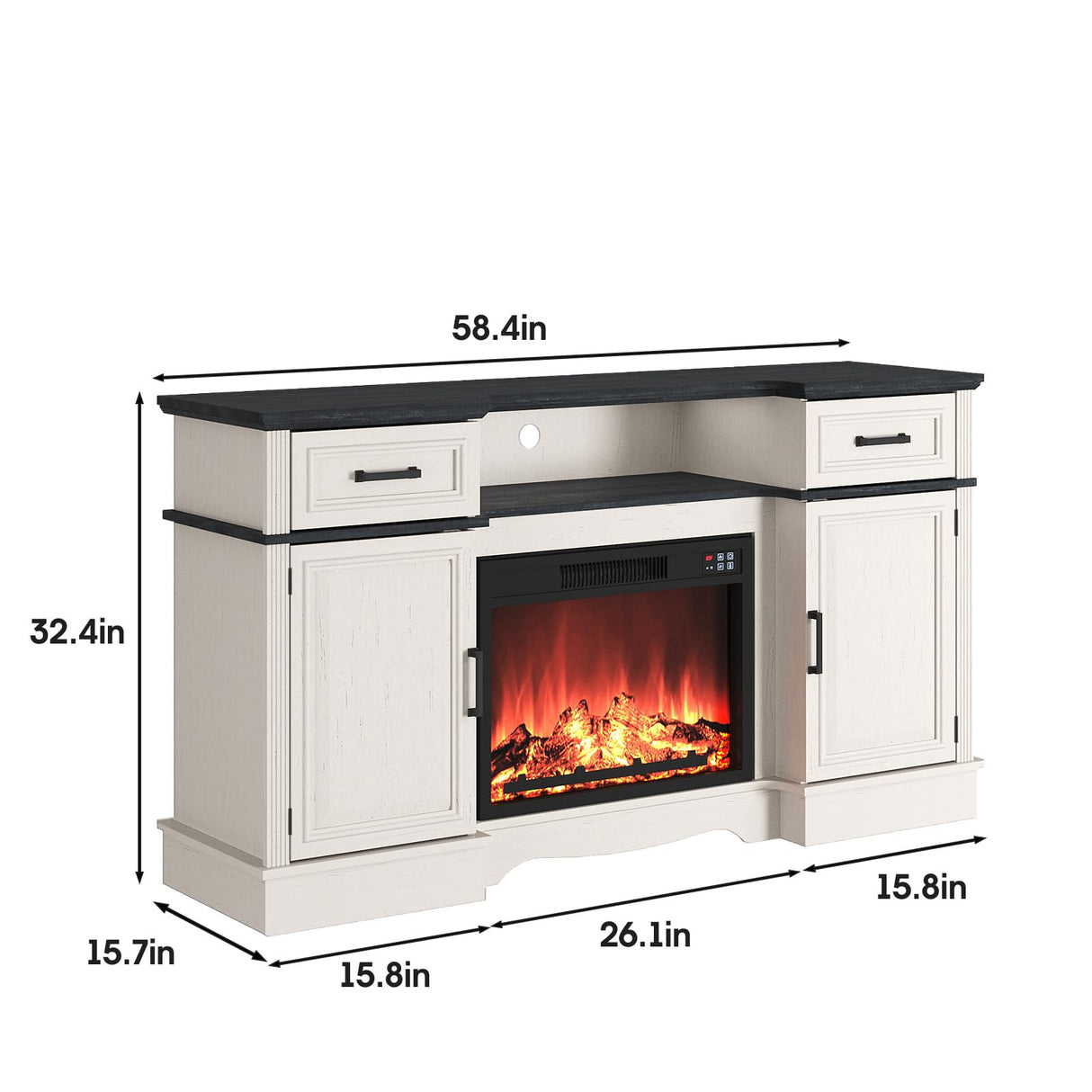 Maupvit Fireplace TV Stand for up to 65 inch TV, Entertainment Center with 23" Fireplace, Farmhouse TV Stands with Electric Fireplace, 2 Storage Cabinets, 2 Drawers for Living Room, White Maupvit